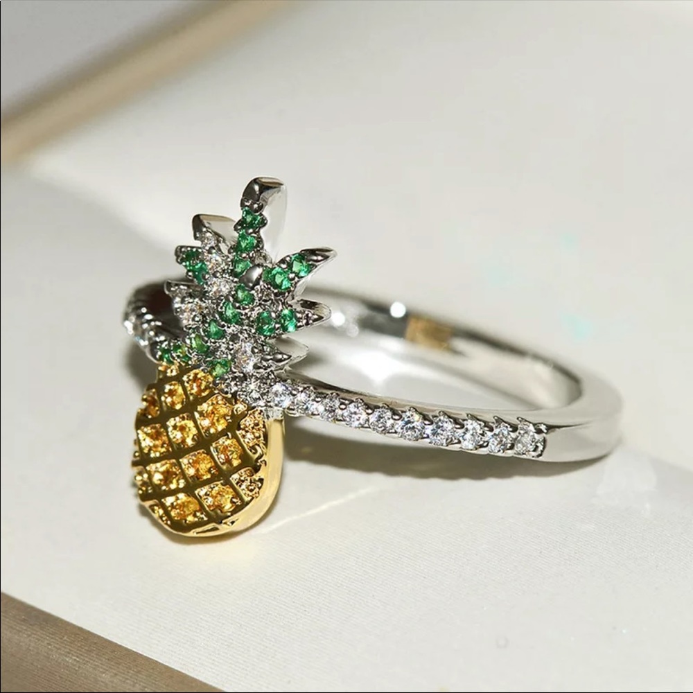 New 925 Silver Cute Fruit Pineapple Zircon Ring - Picture 4 of 4